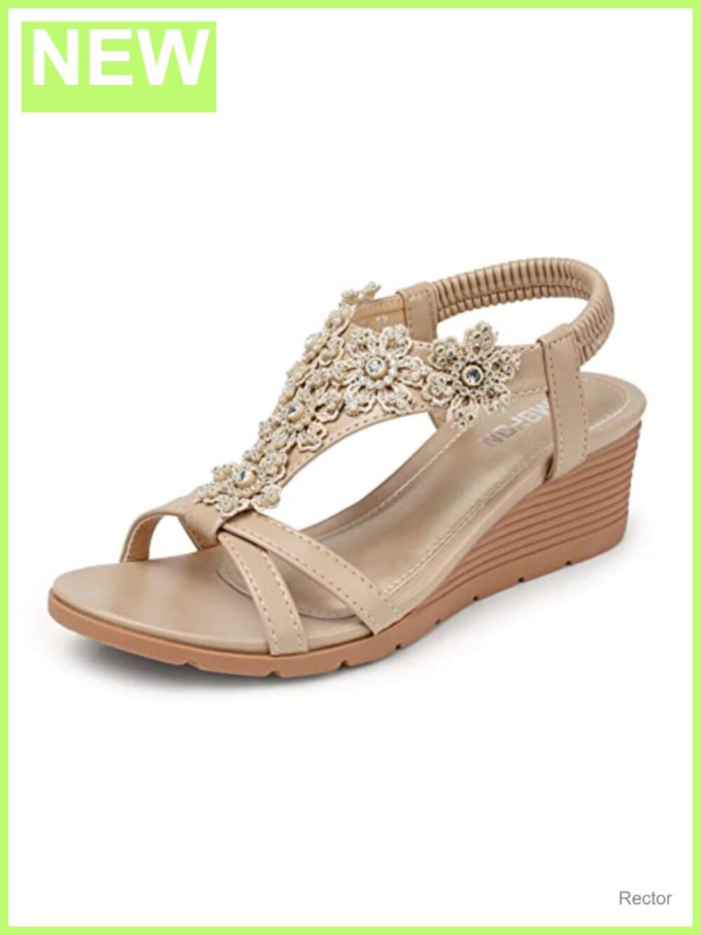 Women's Low Wedge Platform Sandals PU Leather Rhinestone Floral Ankle Strap